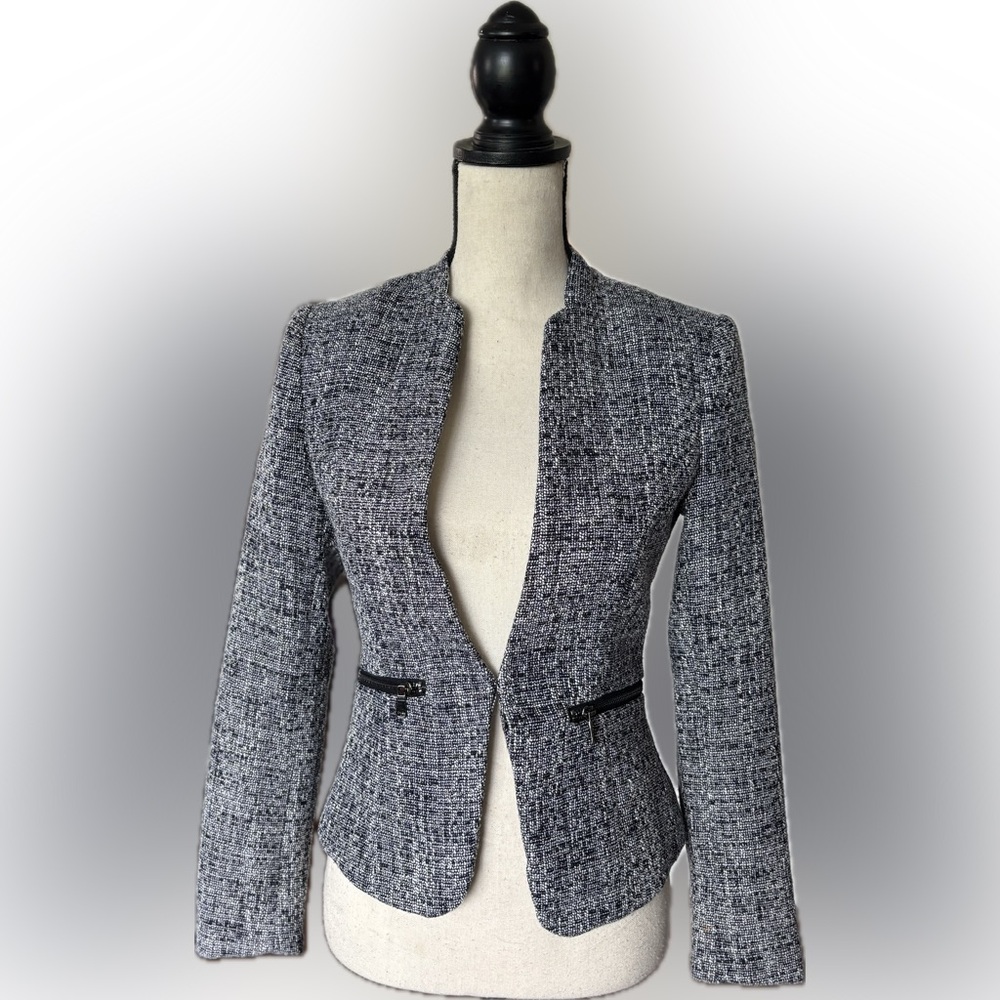H&M Black and Gray Fitted Blazer with Peplum